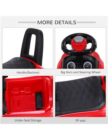 HOMCOM 3-in-1 Ride On Car Foot To Floor Slider Toddler w/ Horn Steering Wheel NO POWER Manual Under Seat Storage Safe Design for