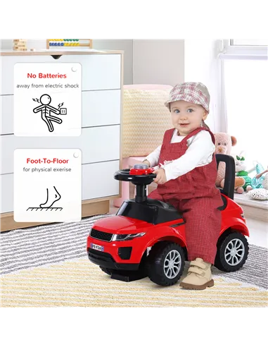 HOMCOM 3-in-1 Ride On Car Foot To Floor Slider Toddler w/ Horn Steering Wheel NO POWER Manual Under Seat Storage Safe Design for