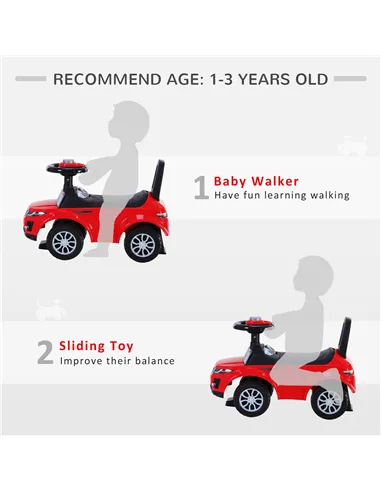 HOMCOM 3-in-1 Ride On Car Foot To Floor Slider Toddler w/ Horn Steering Wheel NO POWER Manual Under Seat Storage Safe Design for