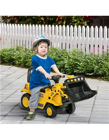 HOMCOM NO POWER 3 in 1 Ride On Toy Bulldozer Toddler Digger Excavator Scooter Storage Cart Toilet Pretend Play Construction Truc