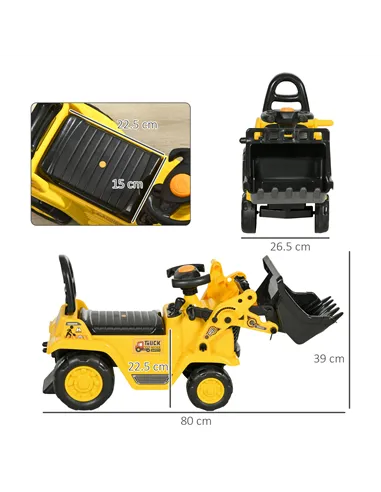 HOMCOM NO POWER 3 in 1 Ride On Toy Bulldozer Toddler Digger Excavator Scooter Storage Cart Toilet Pretend Play Construction Truc