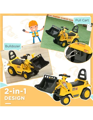 HOMCOM NO POWER 3 in 1 Ride On Toy Bulldozer Toddler Digger Excavator Scooter Storage Cart Toilet Pretend Play Construction Truc