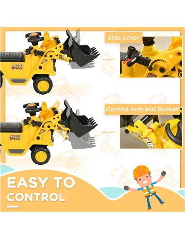 HOMCOM NO POWER 3 in 1 Ride On Toy Bulldozer Toddler Digger Excavator Scooter Storage Cart Toilet Pretend Play Construction Truc