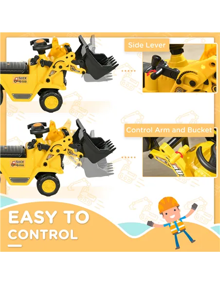 HOMCOM NO POWER 3 in 1 Ride On Toy Bulldozer Toddler Digger Excavator Scooter Storage Cart Toilet Pretend Play Construction Truc