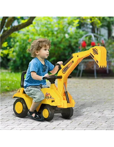 HOMCOM 2 in 1 Kids Ride On Tractor Pull Cart with Bucket, Under Seat Storage, Horn, High Backrest, for 1.5-4 Years Old, Yellow