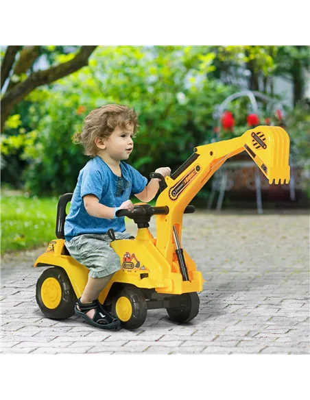 HOMCOM 2 in 1 Kids Ride On Tractor Pull Cart with Bucket, Under Seat Storage, Horn, High Backrest, for 1.5-4 Years Old, Yellow