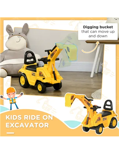 HOMCOM 2 in 1 Kids Ride On Tractor Pull Cart with Bucket, Under Seat Storage, Horn, High Backrest, for 1.5-4 Years Old, Yellow