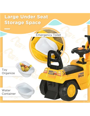 HOMCOM 2 in 1 Kids Ride On Tractor Pull Cart with Bucket, Under Seat Storage, Horn, High Backrest, for 1.5-4 Years Old, Yellow