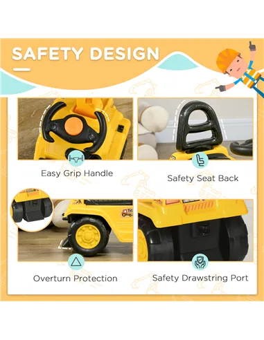 HOMCOM 2 in 1 Kids Ride On Tractor Pull Cart with Bucket, Under Seat Storage, Horn, High Backrest, for 1.5-4 Years Old, Yellow