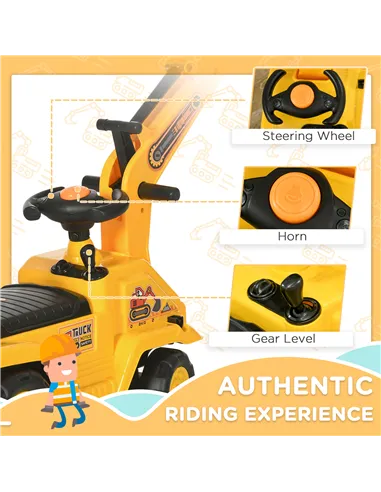 HOMCOM 2 in 1 Kids Ride On Tractor Pull Cart with Bucket, Under Seat Storage, Horn, High Backrest, for 1.5-4 Years Old, Yellow