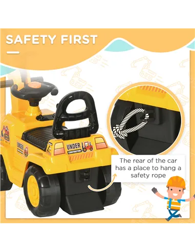 HOMCOM 2 in 1 Kids Ride On Tractor Pull Cart with Bucket, Under Seat Storage, Horn, High Backrest, for 1.5-4 Years Old, Yellow