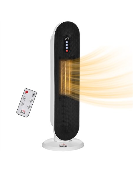 HOMCOM Ceramic Space Heater, Indoor Tower Heater with 2 Heat, Oscillation, Remote Control, Timer, Tip-Over & Overheating Protect
