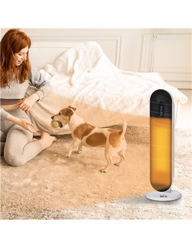HOMCOM Ceramic Space Heater, Indoor Tower Heater with 2 Heat, Oscillation, Remote Control, Timer, Tip-Over & Overheating Protect