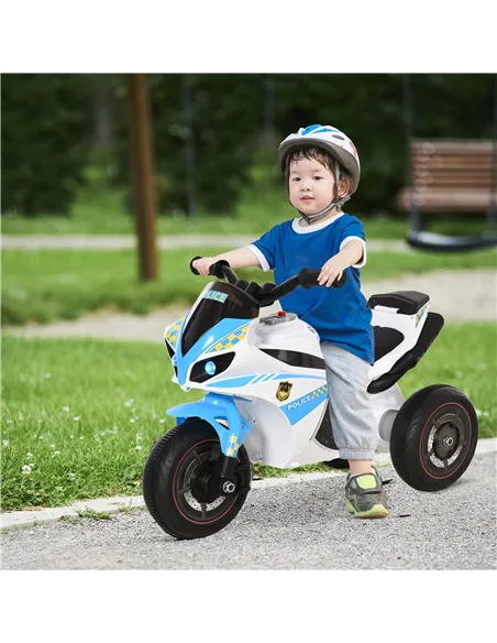 HOMCOM Kids Ride-On Police Bike 3-Wheel Vehicle w/ Music Lights Safe Seat Handlebars Toddler NO POWER Child Learning Fun Develop