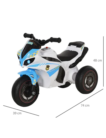 HOMCOM Kids Ride-On Police Bike 3-Wheel Vehicle w/ Music Lights Safe Seat Handlebars Toddler NO POWER Child Learning Fun Develop