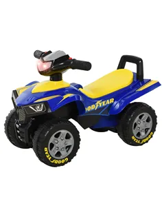 HOMCOM Baby Quad Bike Kids Ride On Car Goodyear Licensed Walker Foot To Floor Slider NO POWER w/ Lights Horn Storage Blue for 18