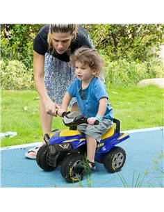 HOMCOM Baby Quad Bike Kids Ride On Car Goodyear Licensed Walker Foot To Floor Slider NO POWER w/ Lights Horn Storage Blue for 18 2