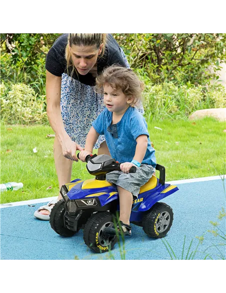 HOMCOM Baby Quad Bike Kids Ride On Car Goodyear Licensed Walker Foot To Floor Slider NO POWER w/ Lights Horn Storage Blue for 18