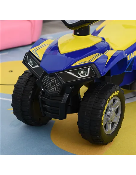 HOMCOM Baby Quad Bike Kids Ride On Car Goodyear Licensed Walker Foot To Floor Slider NO POWER w/ Lights Horn Storage Blue for 18