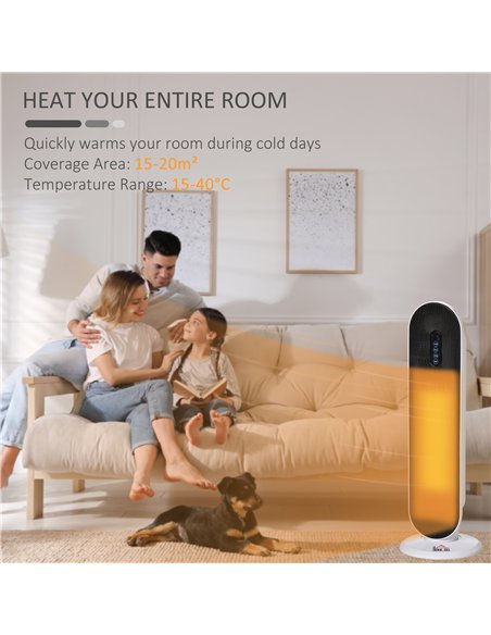 HOMCOM Ceramic Space Heater, Indoor Tower Heater with 2 Heat, Oscillation, Remote Control, Timer, Tip-Over & Overheating Protect