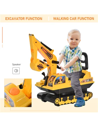 HOMCOM Ride On Excavator Toy Tractors Digger Movable Walker Construction Truck 3 Years