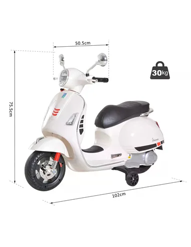 HOMCOM Kids Ride On Vespa Motorcycle W/LED Lights - White