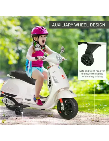 HOMCOM Kids Ride On Vespa Motorcycle W/LED Lights - White