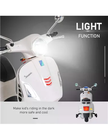 HOMCOM Kids Ride On Vespa Motorcycle W/LED Lights - White