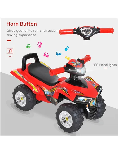 HOMCOM Kids Children Ride-on Toy Off Road Style Quad Bike Racing Car NO POWER 4 Wheels Horn Music Red