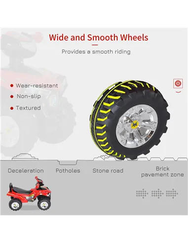 HOMCOM Kids Children Ride-on Toy Off Road Style Quad Bike Racing Car NO POWER 4 Wheels Horn Music Red