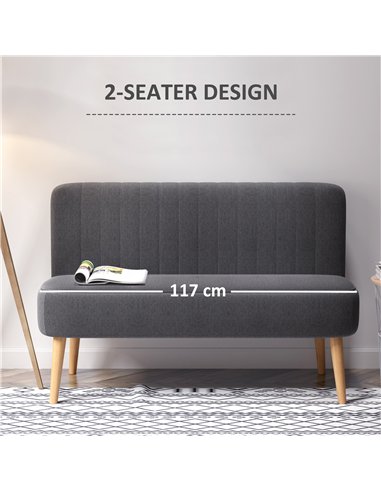 HOMCOM Modern Double Seat Sofa Loveseat Couch 2 Seater Compact Sofa Padded Linen Wood Leg Dark Grey
