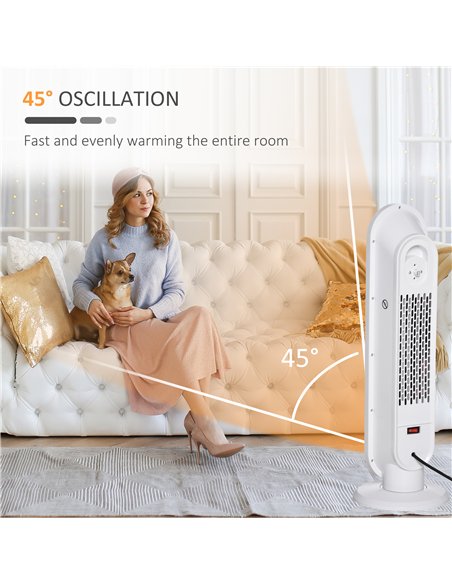 HOMCOM Ceramic Space Heater, Indoor Tower Heater with 2 Heat, Oscillation, Remote Control, Timer, Tip-Over & Overheating Protect