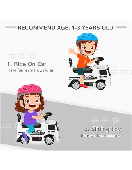 HOMCOM 3-in-1 Ride On Car Foot To Floor Slider Toddler w/ Horn Steering Wheel NO POWER Manual Under Seat Storage Safe Design for