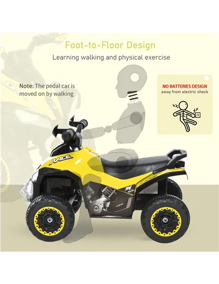 HOMCOM No Power Toddler Kids Ride on Car Walker Foot To Floor Slider w/ Music Lights for 18 - 36 Months Yellow