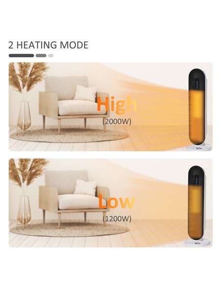 HOMCOM Ceramic Space Heater, Indoor Tower Heater with 2 Heat, Oscillation, Remote Control, Timer, Tip-Over & Overheating Protect