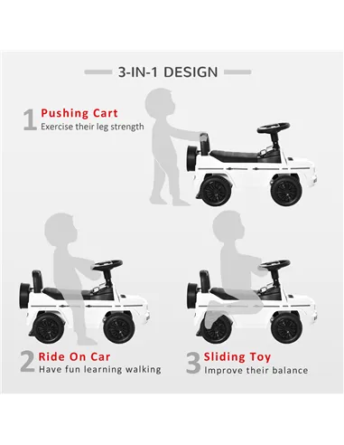 HOMCOM 3 in 1 Kids Ride On Car G350 Licensed Foot To Floor Slider Toddler Push Along NO POWER White 12-36 months