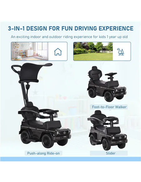 HOMCOM 3 in 1 Kids Children Ride on Push Car Toddler Sliding Car G350 Licensed Walker Foot to Floor Slider Push-Along with Horn 