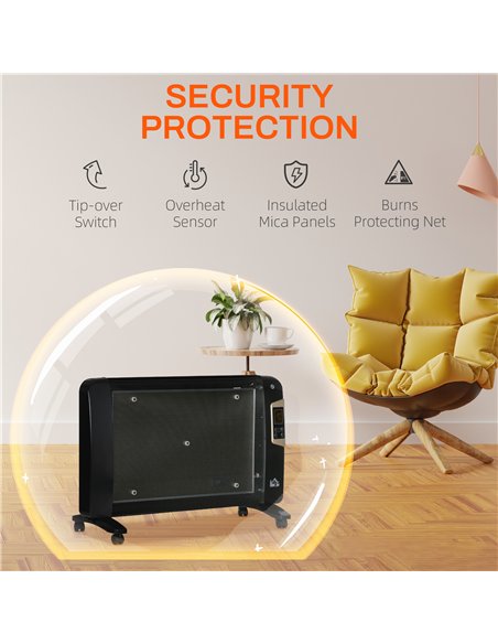 HOMCOM Mica Electric Space Heater, Portable Heater for Home with 2 Heat Settings, Living Room, Study, Garage, Adjustable Tempera