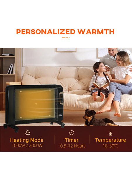 HOMCOM Mica Electric Space Heater, Portable Heater for Home with 2 Heat Settings, Living Room, Study, Garage, Adjustable Tempera