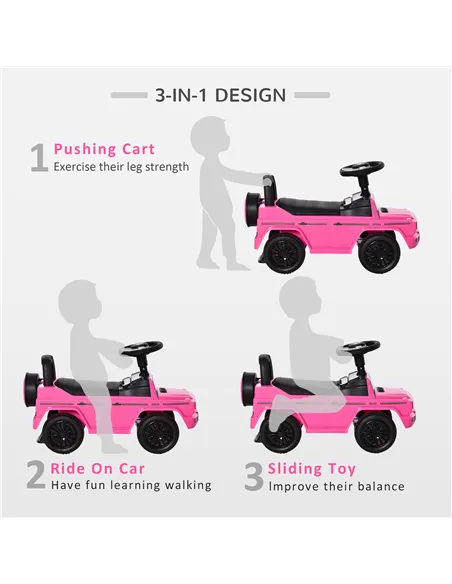 HOMCOM 3 in 1 Kids Ride On Car G350 Licensed Foot To Floor Slider Toddler Push Along NO POWER Pink 12-36 months