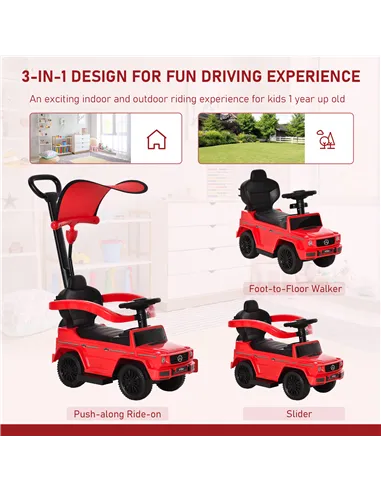 HOMCOM 3 in 1 Kids Children Ride on Push Car Toddler Sliding Car G350 Licensed Walker Foot to Floor Slider Push-Along with Horn 