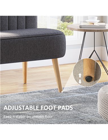 HOMCOM Modern Double Seat Sofa Loveseat Couch 2 Seater Compact Sofa Padded Linen Wood Leg Dark Grey