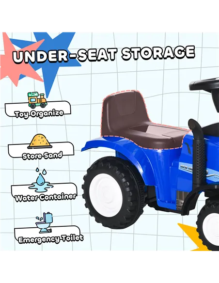 HOMCOM Ride On Tractor Toddler Walker Foot To Floor Slider w/ Horn Storage Steering Wheel for 1-3 Years Old Blue