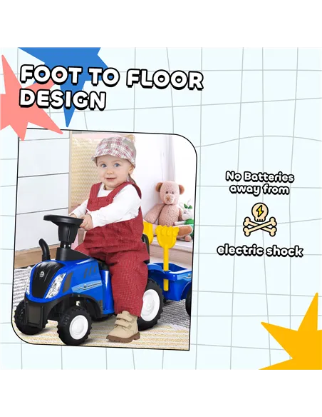 HOMCOM Ride On Tractor Toddler Walker Foot To Floor Slider w/ Horn Storage Steering Wheel for 1-3 Years Old Blue