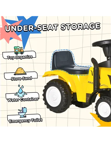 HOMCOM Ride On Tractor Toddler Walker Foot To Floor Slider w/ Horn Storage Steering Wheel for 1-3 Years Old Yellow