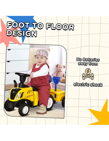 HOMCOM Ride On Tractor Toddler Walker Foot To Floor Slider w/ Horn Storage Steering Wheel for 1-3 Years Old Yellow
