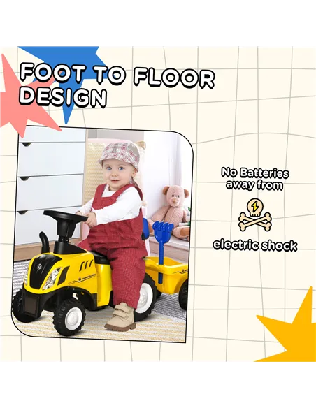 HOMCOM Ride On Tractor Toddler Walker Foot To Floor Slider w/ Horn Storage Steering Wheel for 1-3 Years Old Yellow