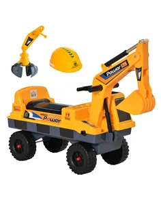 HOMCOM 2 in 1 Ride on Excavator Digger No Power Detachable Digging Bucket and Grab Bucket Music Light for 2-3 Years Old