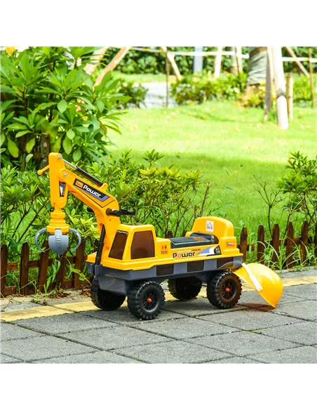 HOMCOM 2 in 1 Ride on Excavator Digger No Power Detachable Digging Bucket and Grab Bucket Music Light for 2-3 Years Old