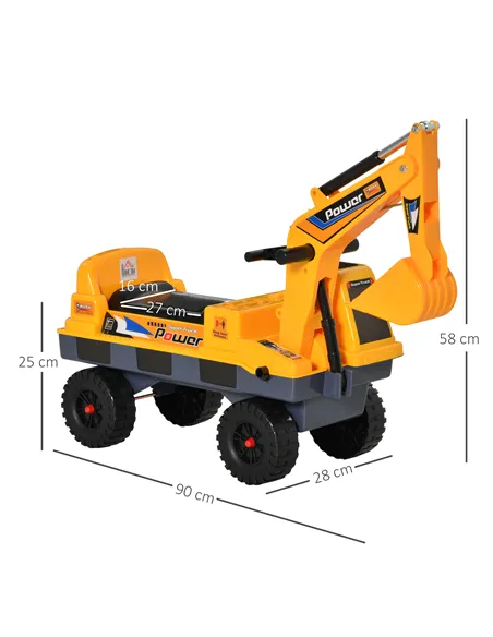 HOMCOM 2 in 1 Ride on Excavator Digger No Power Detachable Digging Bucket and Grab Bucket Music Light for 2-3 Years Old